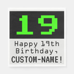 19th Birthday - Nerdy / Geeky Style "19" & Name Napkin