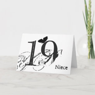 19th birthday, niece, butterfly, black & white. card