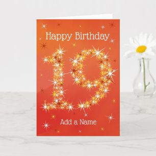 19th Birthday - Number 19 in Stars - Red - Age Card