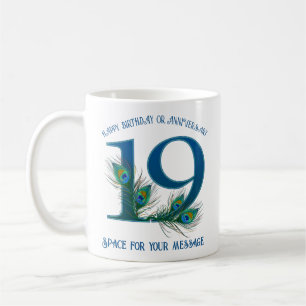 19th Birthday Or Anniversary Peacock Feather Coffee Mug