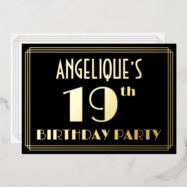 19th Birthday Party: Art Deco Look “19”, w/ Name (Front/Back)