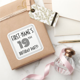 19th Birthday Party: Art Deco Style + Custom Name Square Sticker