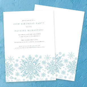 19th Birthday Party Blue White Snowflake Winter Invitation