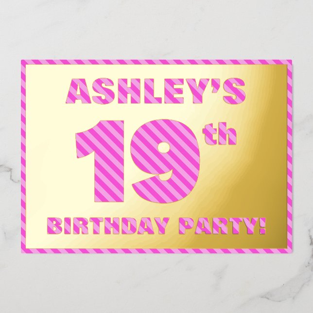 19th Birthday Party — Bold, Fun, Pink Stripes # 19 (Front)