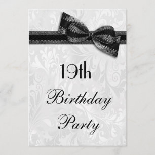 19th Birthday Party Damask and Faux Bow Invitation