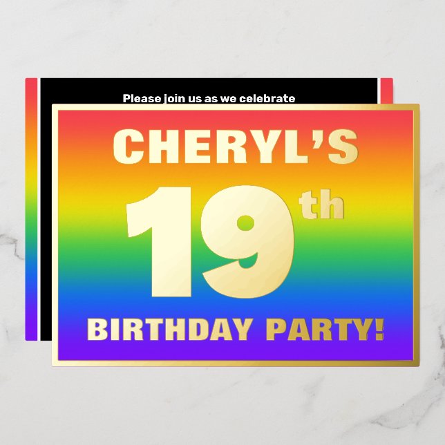 19th Birthday Party: Fun, Colourful Rainbow Patter (Front/Back)