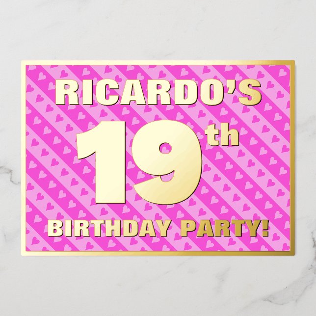 19th Birthday Party — Fun Pink Hearts and Stripes (Front)