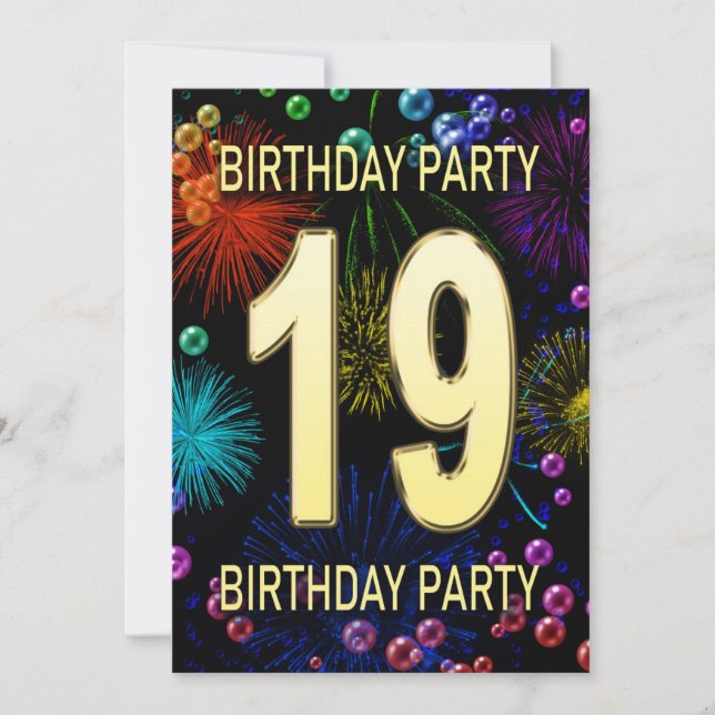 19th Birthday Party Invitation Fireworks Bubbles (Front)