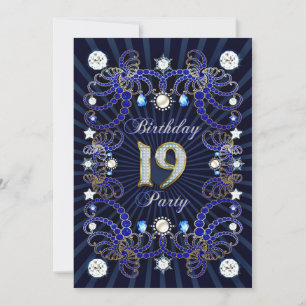 19th birthday party invite with masses of jewels