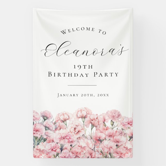 19th Birthday Party January Birth Flower Welcome Banner (Vertical)