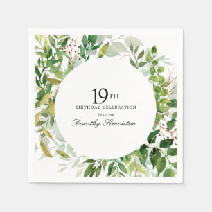 19th Birthday Party Modern Green Botanical Napkin