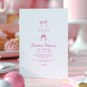 19th Birthday Party Pink Whimsical Dainty Doodle Invitation