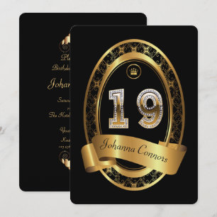19th,birthday party woman man,elegant colour invitation