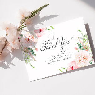 19th Birthday Pink Peony Floral Flat Thank You Card