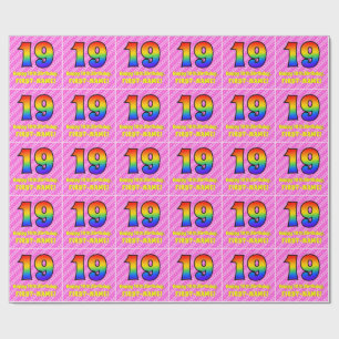 19th Birthday: Pink Stripes & Hearts, Rainbow # 19 Wrapping Paper