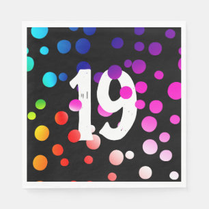 19th Birthday Rainbow Dots on Black Napkin