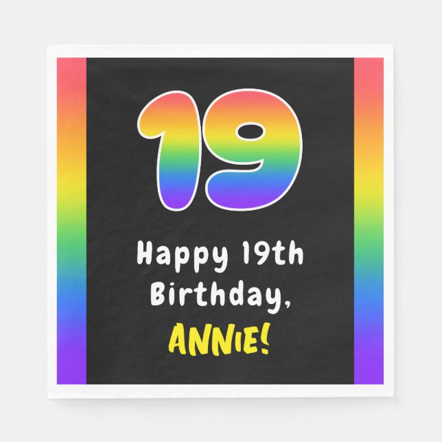 19th Birthday: Rainbow Spectrum # 19, Custom Name Napkin (Front)