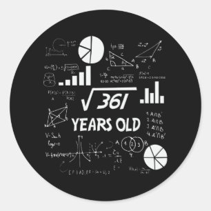19th Birthday Square Root Math 19 Years Old Bday Classic Round Sticker