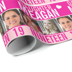 19th birthday three photos pink daughter wrapping  wrapping paper