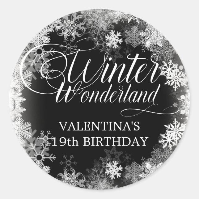 19th Birthday Winter Wonderland Snowflake Favour Classic Round Sticker (Front)