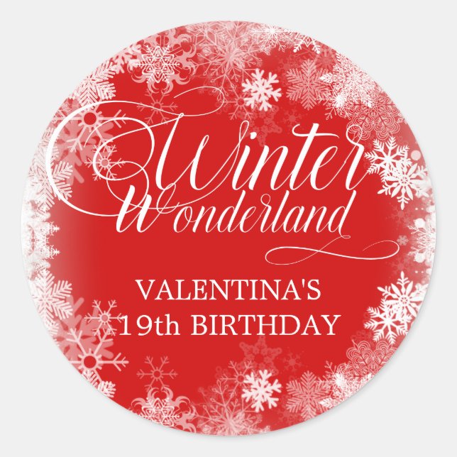 19th Birthday Winter Wonderland Snowflake Favour Classic Round Sticker (Front)