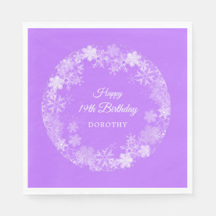 19th Birthday Winter Wonderland Snowflake Purple Napkin