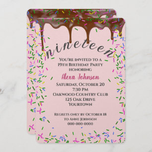 19th Birthday With Chocolate Icing And Sprinkles Invitation
