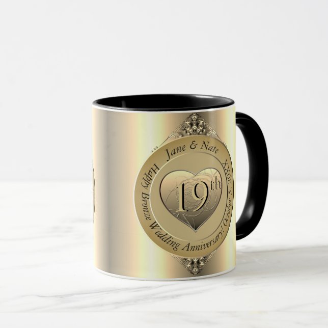 19th Bronze (Colour) Wedding Anniversary Mug (Front Right)