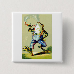 19th C. Pipe Smoking Frog 2 Inch Square Button