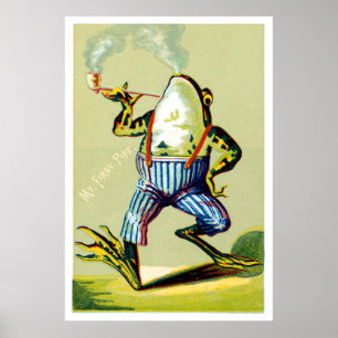 19th C. Pipe Smoking Frog Poster