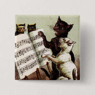 19th C. Singing Cats 2 Inch Square Button