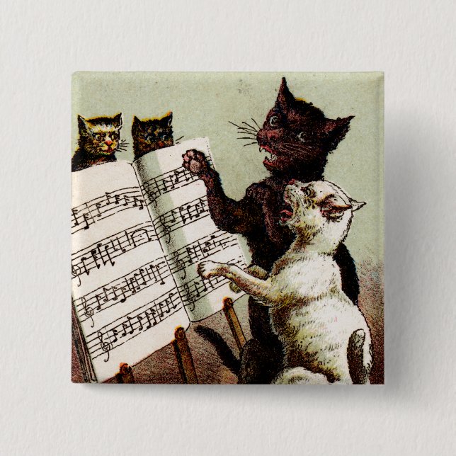 19th C. Singing Cats 2 Inch Square Button (Front)