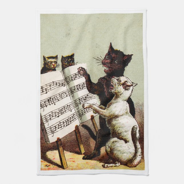 19th C. Singing Cats Kitchen Towel (Vertical)