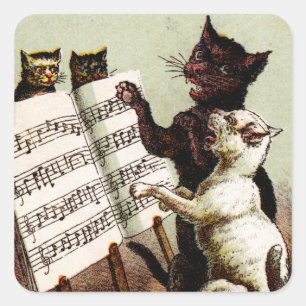 19th C. Singing Cats Square Sticker