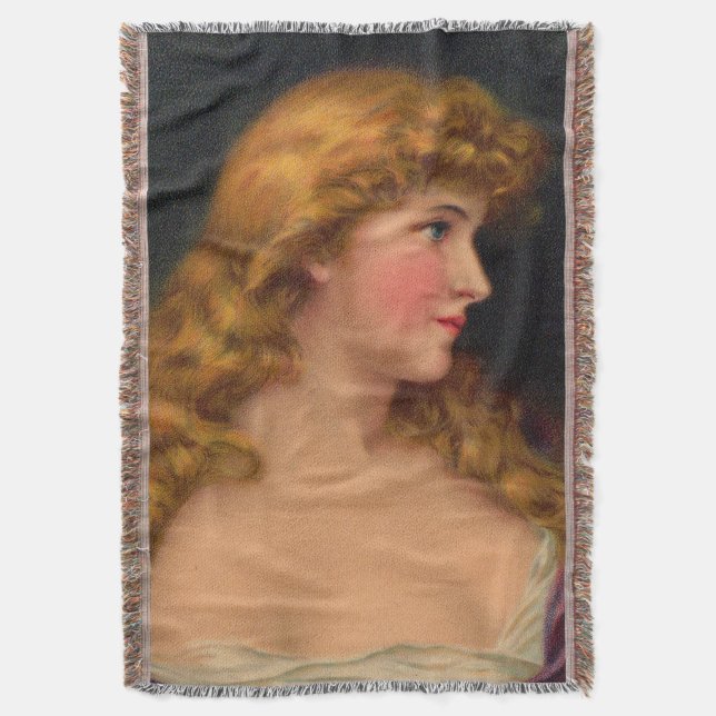 19th century beautiful woman print throw blanket (Front Vertical)