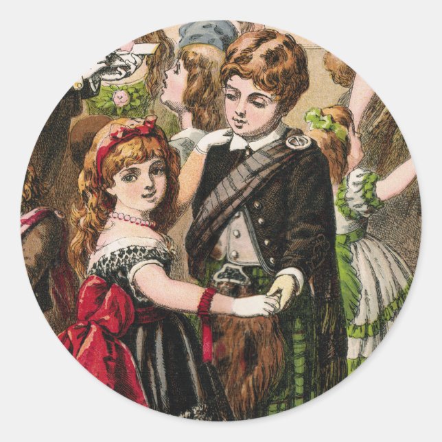 19th Century Dancing Scottish Children Classic Round Sticker (Front)