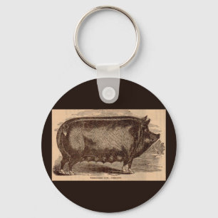 19th century farm animal print Berkshire sow breed Keychain