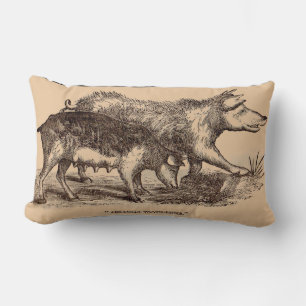 19th century farm animal print pigs lumbar pillow