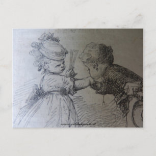 19th century fashion illustration, black and white postcard