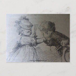 19th century fashion illustration, black and white postcard