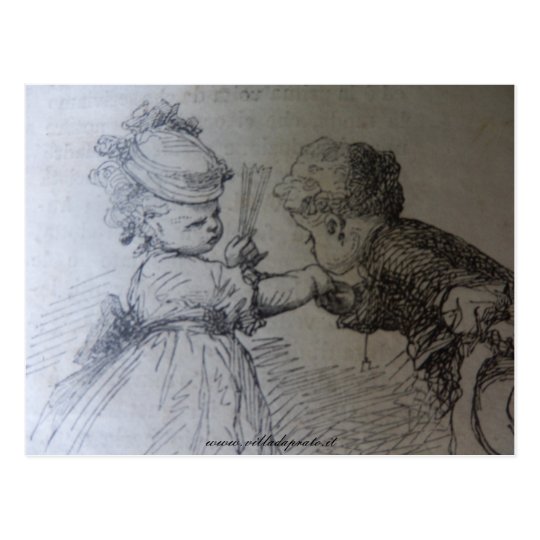 19th century fashion illustration, black and white postcard