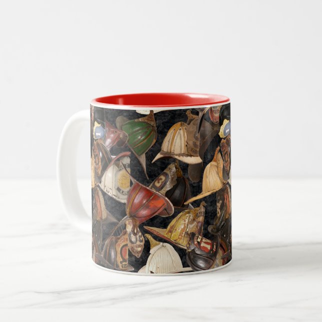 19th Century Fire Helmets Two-Tone Coffee Mug (Front Left)