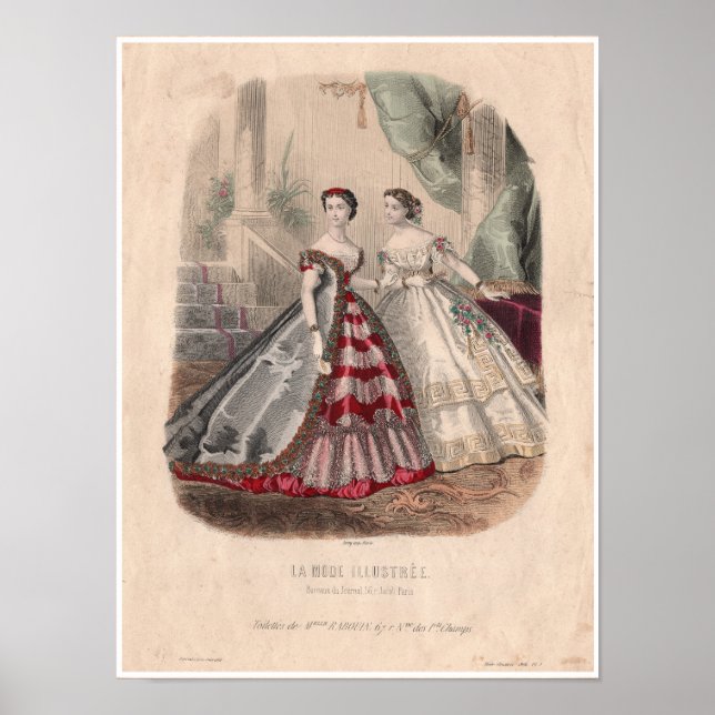 19th Century French Antique Fashion Illustration Poster (Front)