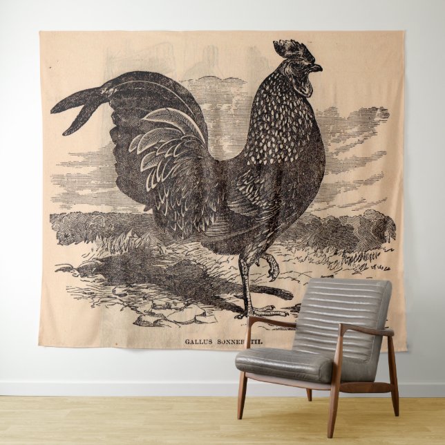 19th century Gallus Sonneratii rooster print Tapestry (In Situ (Horizontal))