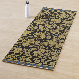 19th Century Indian Vintage Rug Gold on Black Yoga Mat