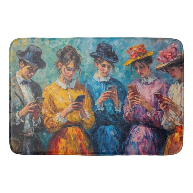 19th Century People Using Smartphones Bath Mat (Front)