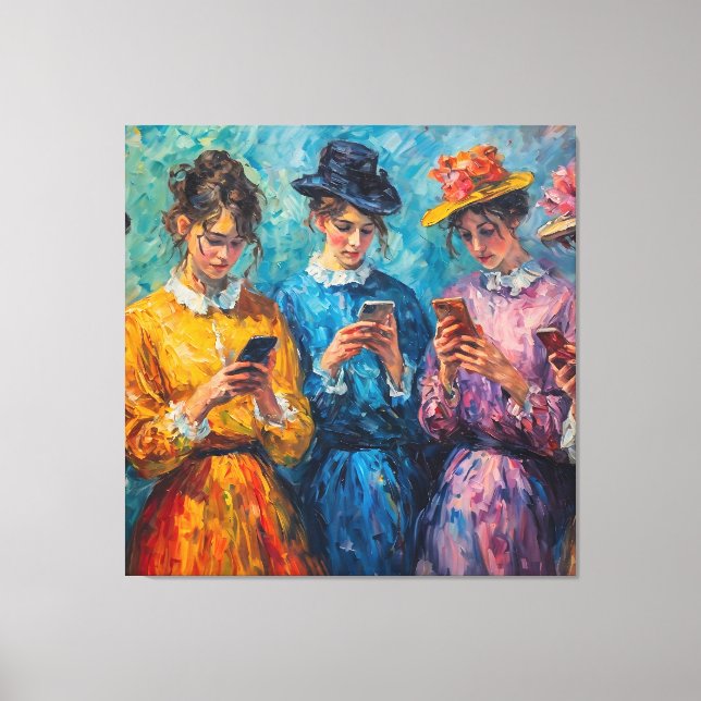 19th Century People Using Smartphones Canvas Print (Front)