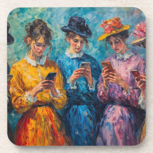 19th Century People Using Smartphones Coaster