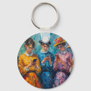 19th Century People Using Smartphones Keychain