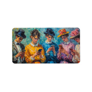 19th Century People Using Smartphones Label